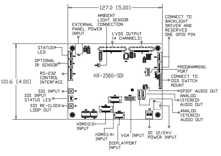 Mechanical Drawing - Digital View HX-2560-SDI LCD Controller Board